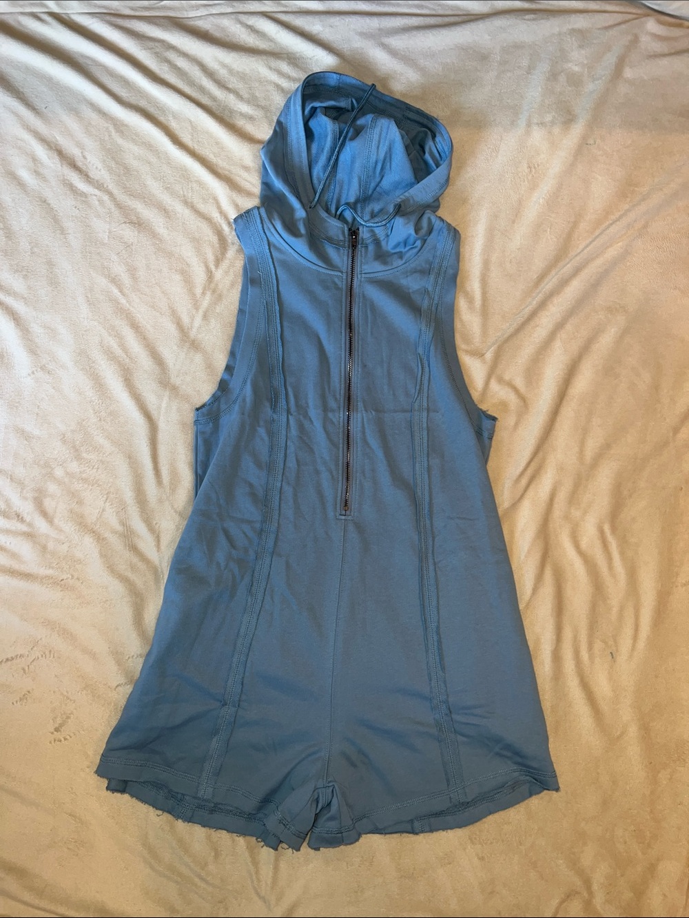 Sleeveless Hooded Romper in Dusty Blue